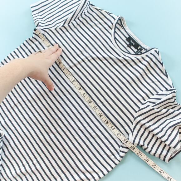 Theory Clinton White Black Striped Midi Easy Tee Knit Dress Size Medium Loose - Picture 5 of 8